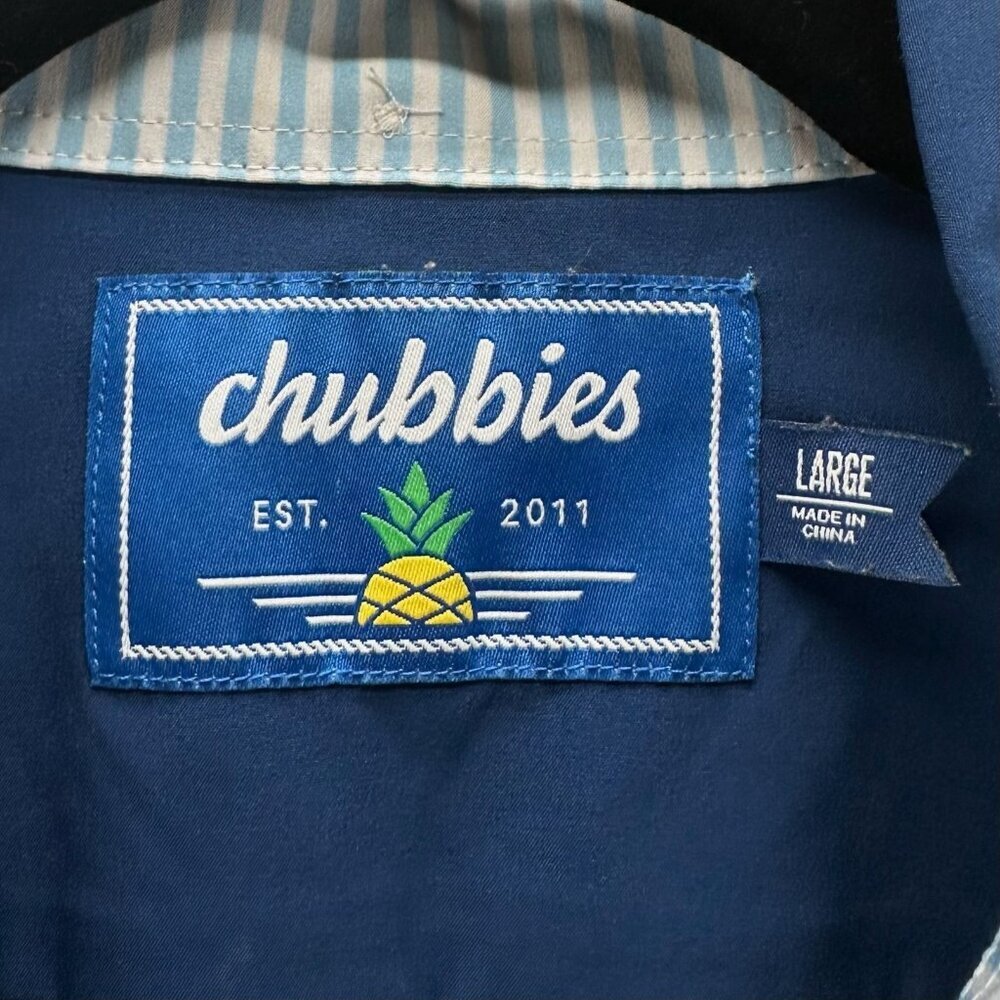 Chubbies Hawaiian Shirt Men's L Button Down Neon Martini Glass Party Club Blue - Picture 10 of 11